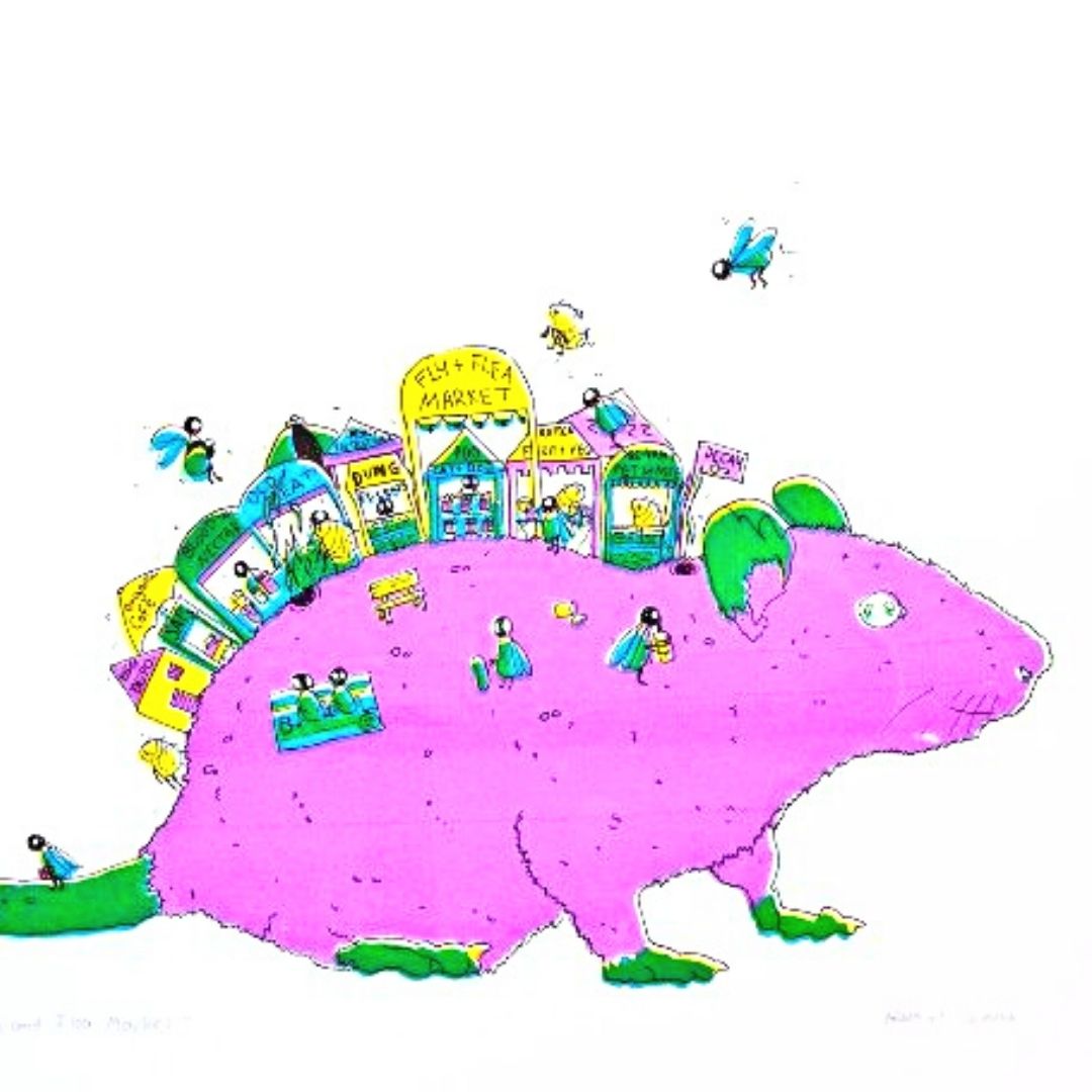 Fly and Flea Market (2014), by 2017 IAF Franz Kempf Printmaker Award recipient, Abbey Rawson